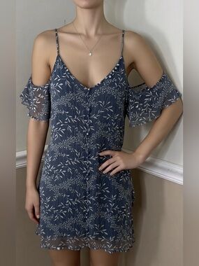 🎉 2 for $20! Paper Crane Slate Blue Slip Dress with Subtle Print